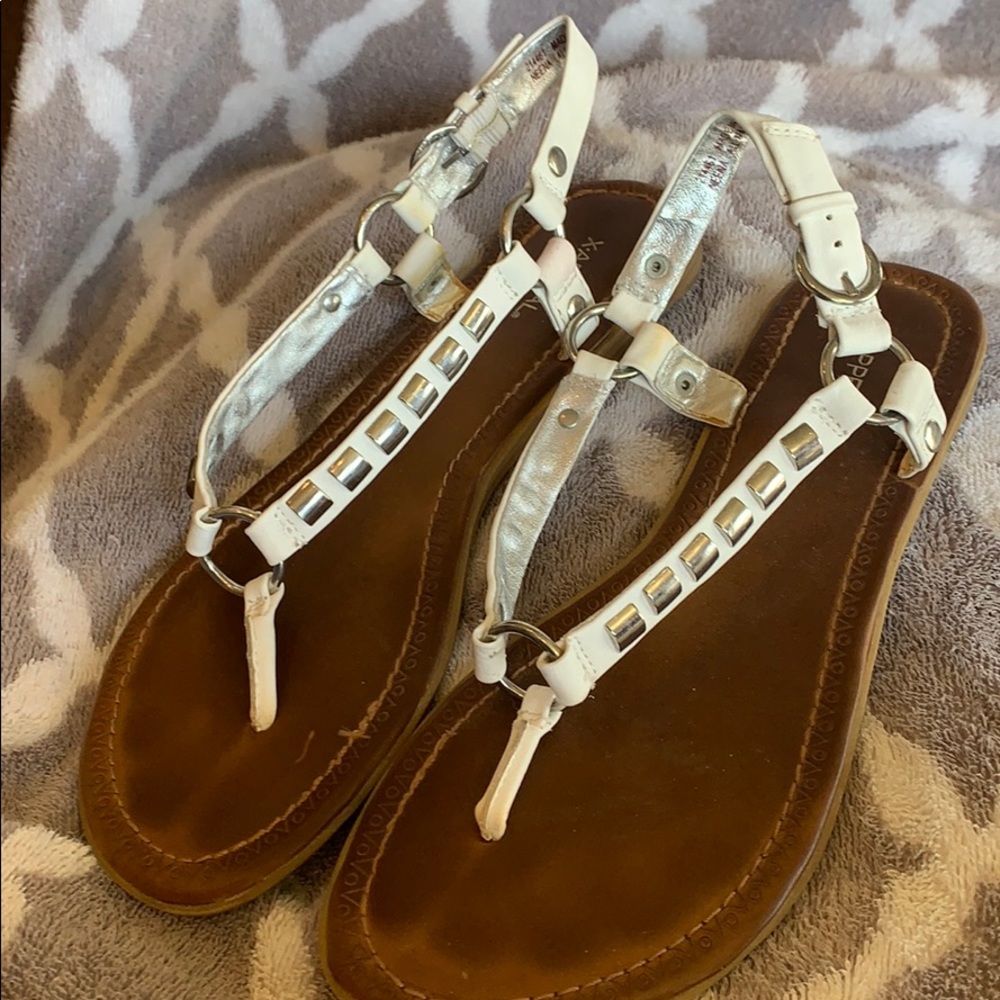 Super cute white and silver sandals